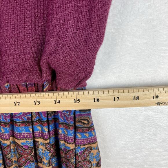 Stuart Allen 10 Artsy Dress Beaded 80s Purple Blue Retro Gypsy Boho Made In USA - Picture 10 of 10